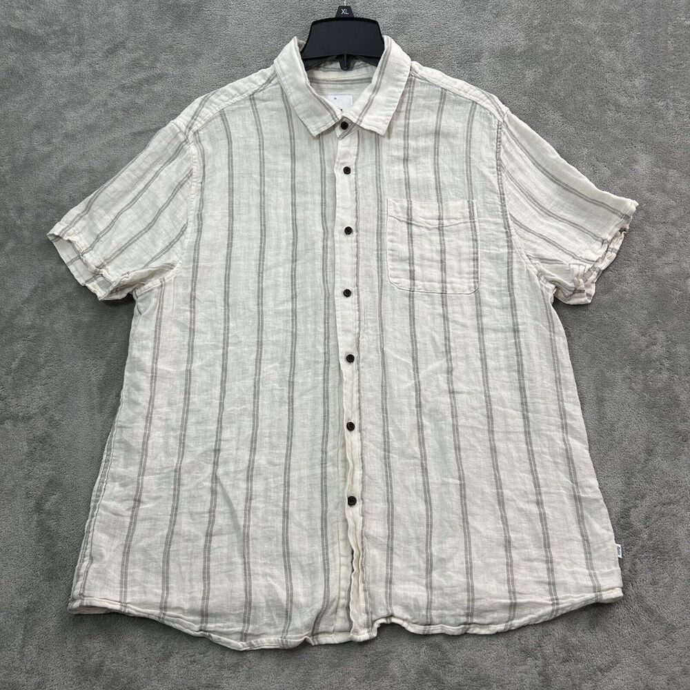 Katin Shirt Men’s XL Striped Short Sleeve Button Up Cream Camp Outdoor Casual